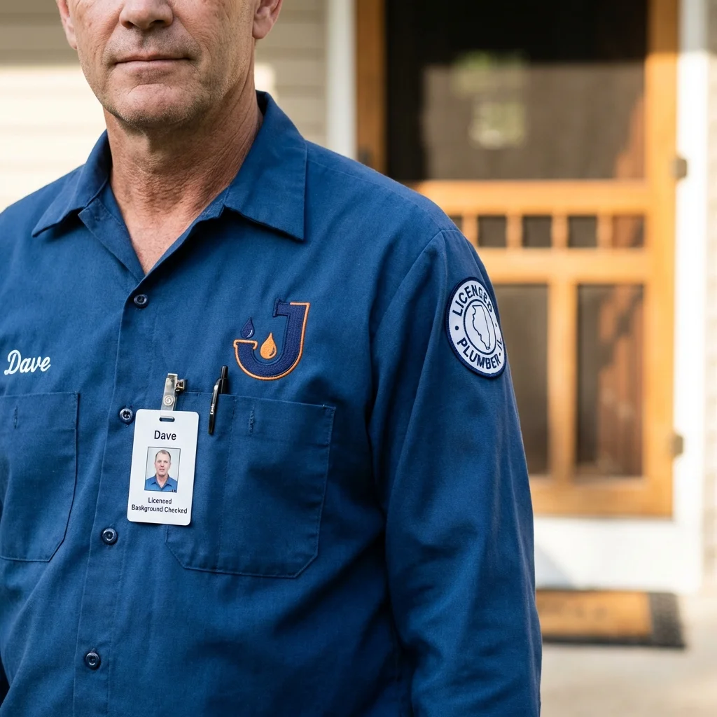 Licensed plumber showing ID badge in Marshfield, WI