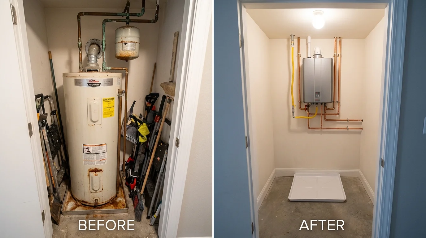 Tank water heater versus wall-mounted tankless unit comparison for Marshfield, WI homeowners